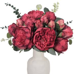 Flores artificiais C APPOK, peônias vermelhas, 21 unidades com caules