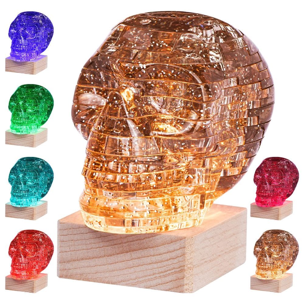 Crânio 3D Crystal Puzzle com base iluminada e decoração de Halloween