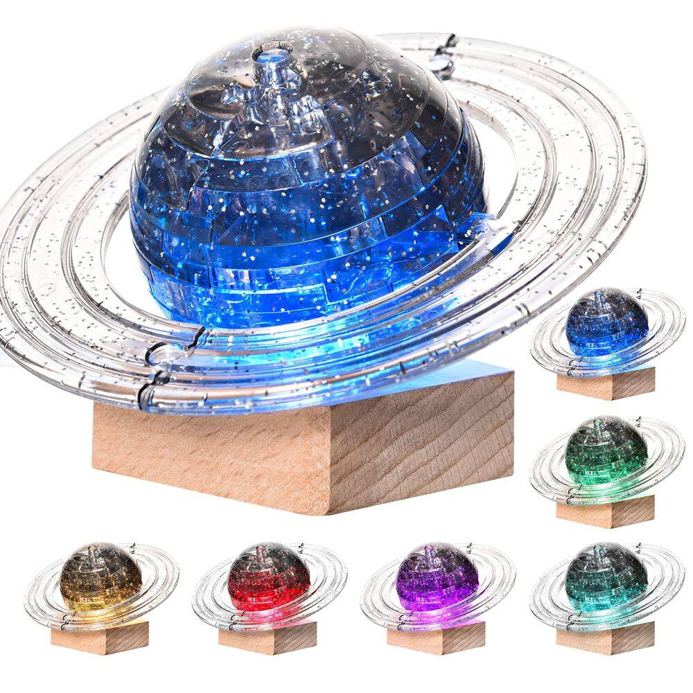 Quebra-cabeça de cristal 3D Saturn com base iluminada, 40 unidades para crianças a partir de 14 anos