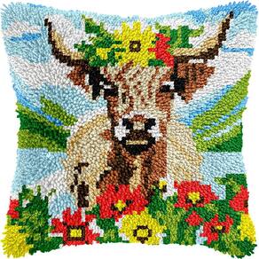 Kit de almofadas Latch Hook veirousa Highland Cow Floral 43x43cm