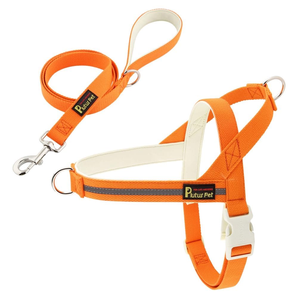 Conjunto de arnês e coleira para cães Plutus Pet Reflective Orange S