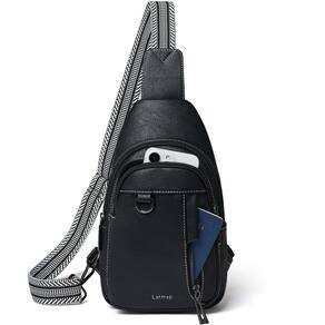 Bolsa tipo estilingue LATMAP 7L em couro para mulheres e homens, anti-roubo, preta
