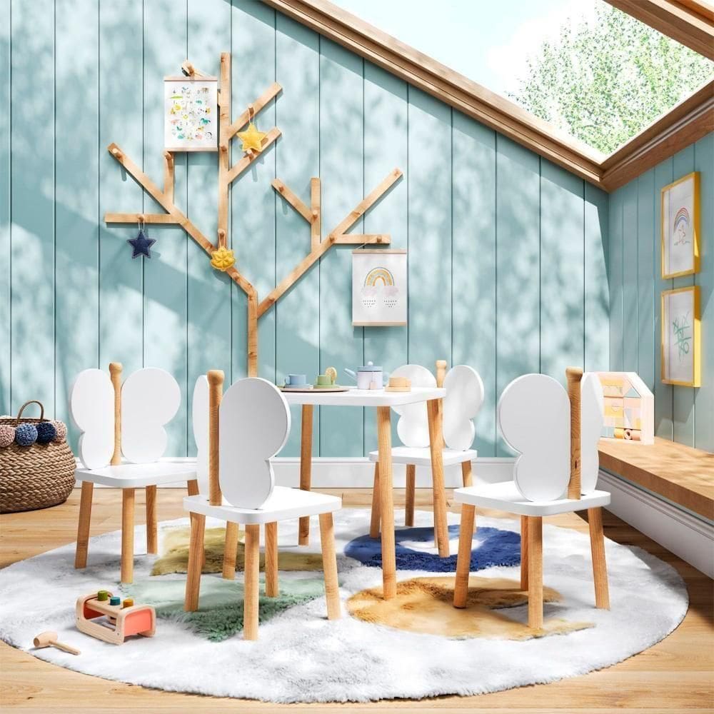 Conjunto Mesinha Infantil Quatro Cadeirinhas Hora De Brincar Natural Branco
