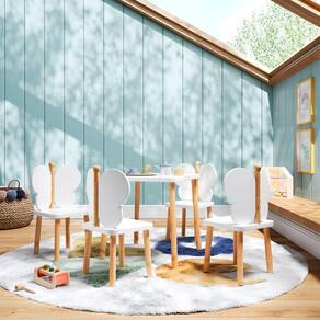 Conjunto Mesinha Infantil E Duas Cadeirinhas Hora De Brincar Natural Branco