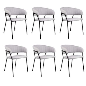 Kit 06 Cadeiras para Sala de Jantar com Braços Estofado Base em Aço Mara Cinza