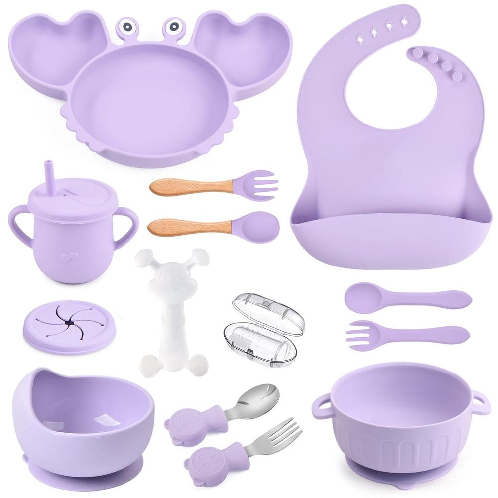 Conjunto de alimentação para bebês mraisebossup Silicone, 15 peças com babador, prato, copo