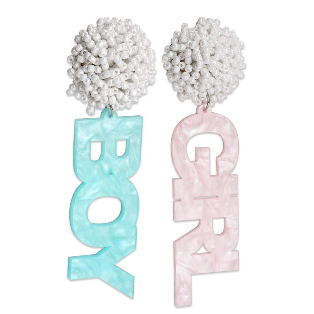 Brincos: Gender Reveal Boy Girl Sign, JTRF, azul e rosa