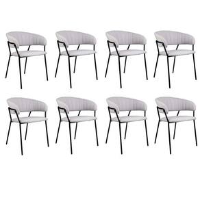 Kit 08 Cadeiras para Sala de Jantar com Braços Estofado Base em Aço Mara Cinza