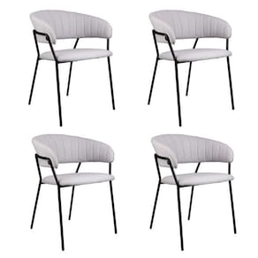 Kit 04 Cadeiras para Sala de Jantar com Braços Estofado Base em Aço Mara Cinza