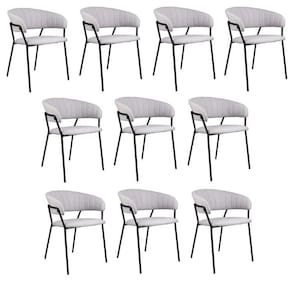 Kit 10 Cadeiras para Sala de Jantar com Braços Estofado Base em Aço Mara Cinza