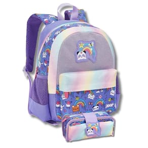 Kit Mochila Costas Infantil Estojo Escola Creche Panda Lilás