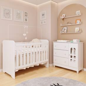 Quarto de Bebê Cômoda com Fraldário Berço 3 em 1 Gabrielle Branco Carolina Baby