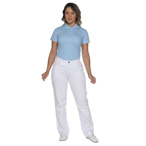 Calça branca feminina cós meio elástico plus size