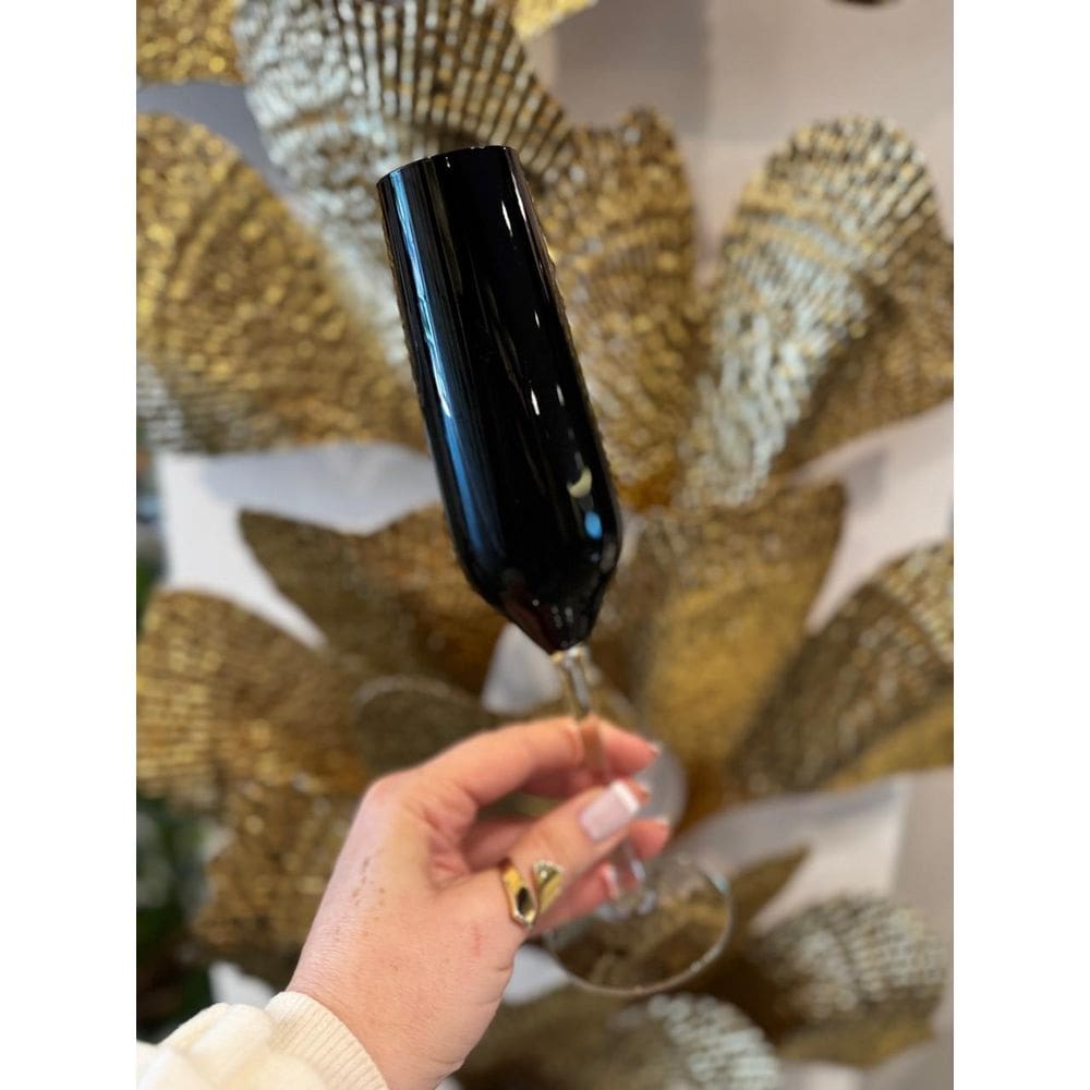 Kit Taça Champanhe Ballet Vidro Preto  2Pc