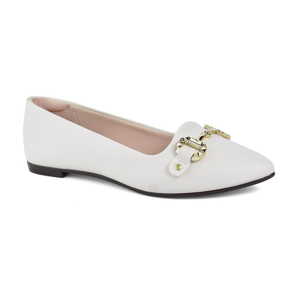 Sapatilha Moleca Feminina Branco Off Casual Detalhe Dourado