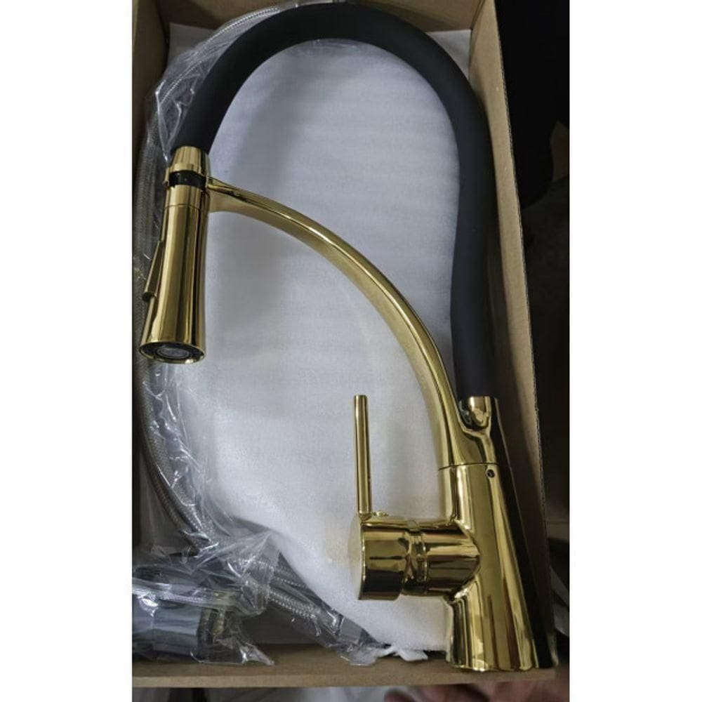 Torneira Cozinha Gourmet Monocomando Flexível Preta Premium Cor:dourado