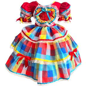 Vestido Junino Festa Colorido Babados e Brilho para o Arraiá Menina