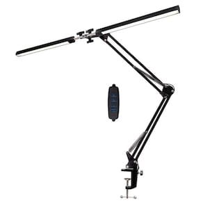 Luminária Mesa Dupla Led 3 Cores Articulada Com Base E Garra Giratoria 360° Preto