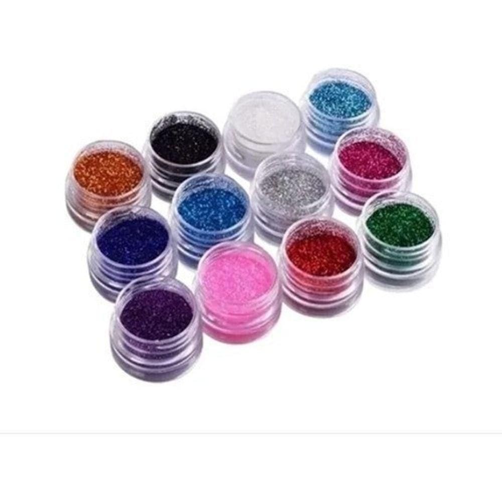 Kit Com 12 Potinhos Com Glitter Fininho Brilho Purpurina Para Unha
