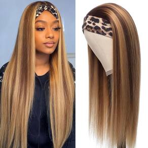 Peruca com faixa de cabeça Unvizossa Highlight Ombre Human Hair 45cm 150%