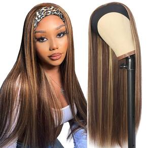 Peruca com faixa de cabeça Unvizossa Highlight Ombre Straight 56cm 150% de densidade