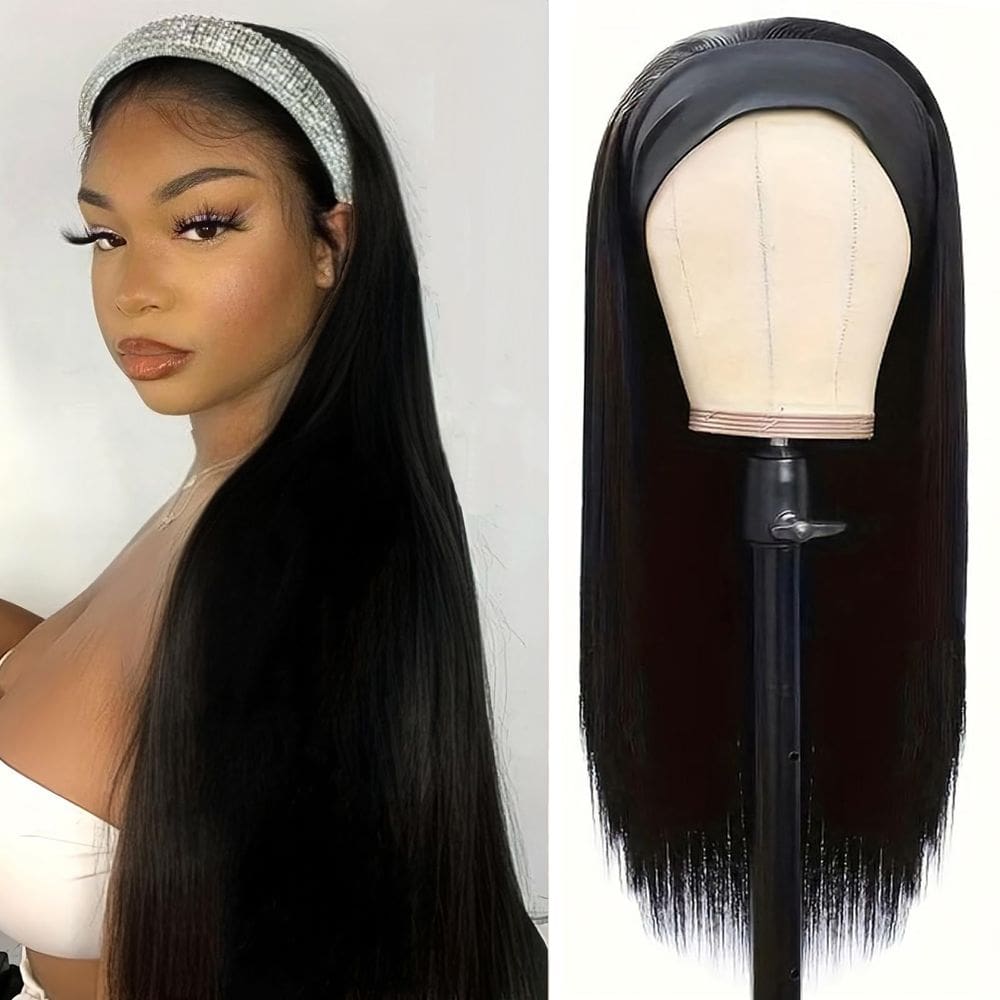 Peruca com faixa de cabeça Coshgirl Straight 50cm Cabelo humano 150% de densidade
