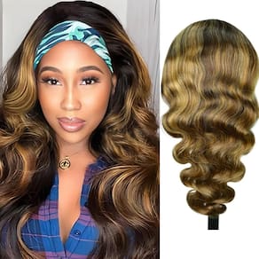 Peruca com faixa de cabeça AEDNX Body Wave 100% cabelo humano brasileiro 18 polegadas