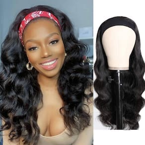 Peruca com faixa de cabeça AEDNX Body Wave 100% cabelo humano brasileiro de 20 polegadas