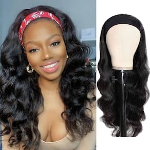Peruca com faixa de cabeça AEDNX Body Wave 100% cabelo humano brasileiro 18 polegadas