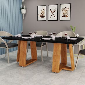 Mesa Para Sala de Jantar 6 Lugares Tampo Com Vidro Temperado Base Robusta em MDF Moderna