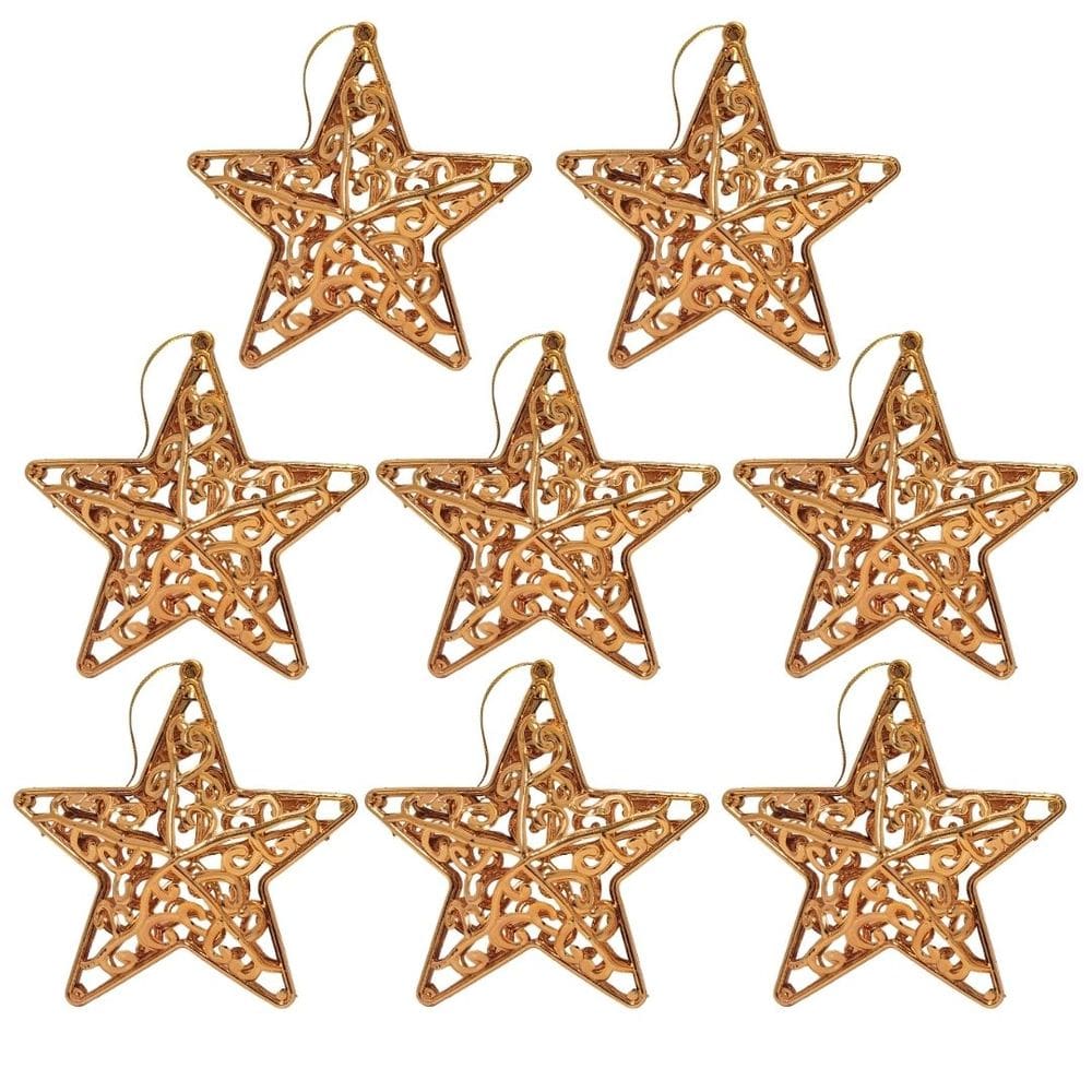 Kit 8 Estrelas Tridimensional Arabesco Bronze Metalizado 10cm - Magizi