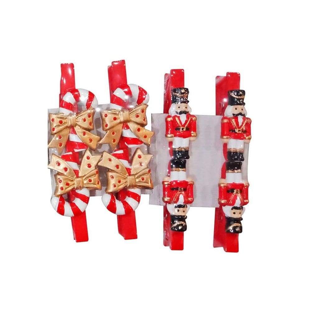Kit 8 Prendedores Natal Decorados Resina e Madeira Natal Presilha 5cm - Magizi