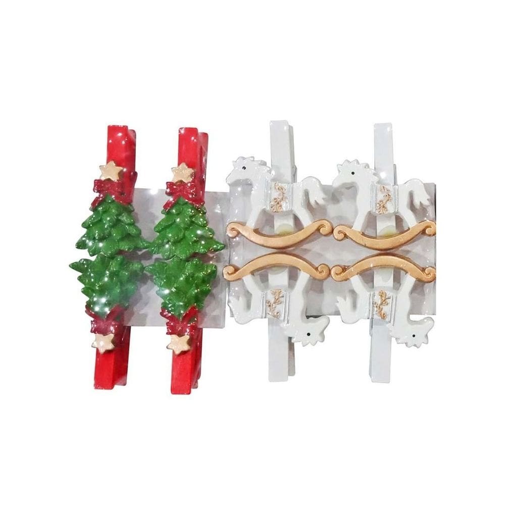 Kit 8 Prendedores Natal Decorados Resina e Madeira Natal Presilha 5cm - Magizi