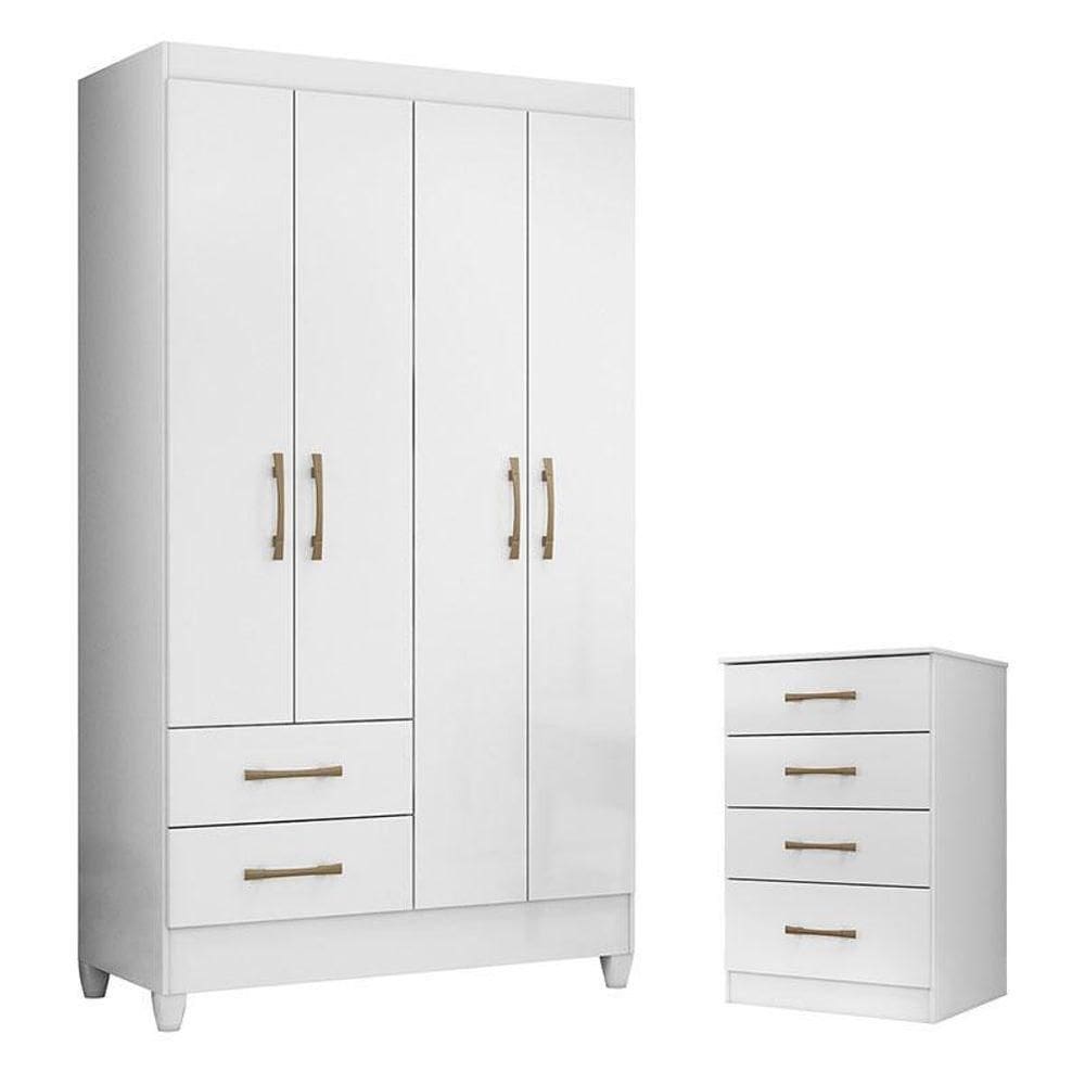 Guarda Roupa Solteiro Chile E Cômoda Ms913 Branco Brilho – Moval