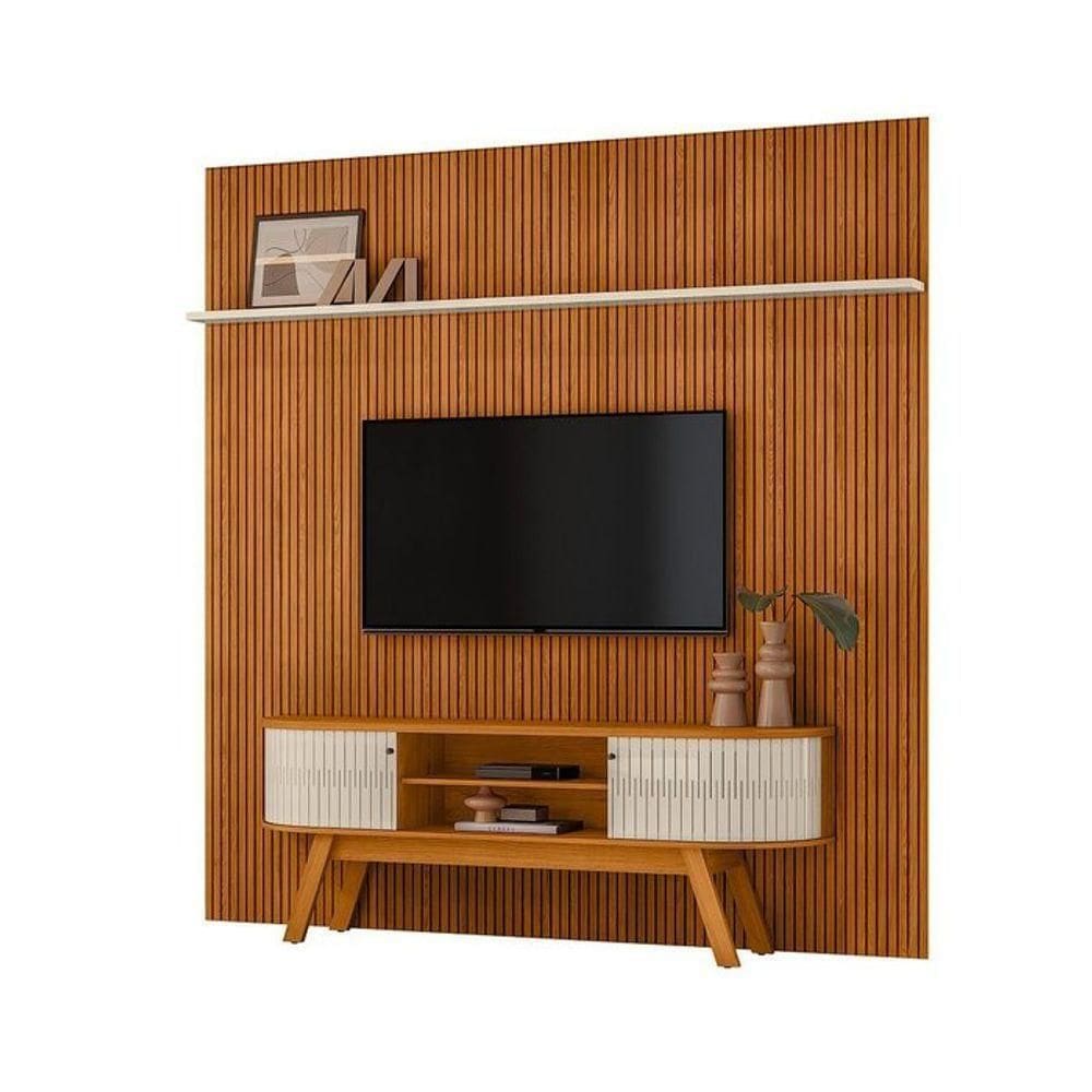 Composição New Laguna Bancada E Painel Para 75 Polegadas Com Portas - Madetec Cinamomo Off White