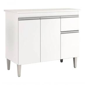 Balcão De Cozinha Tatiane 100cm 3 Portas 1 Gaveta Com Tampo - Ajl Branco