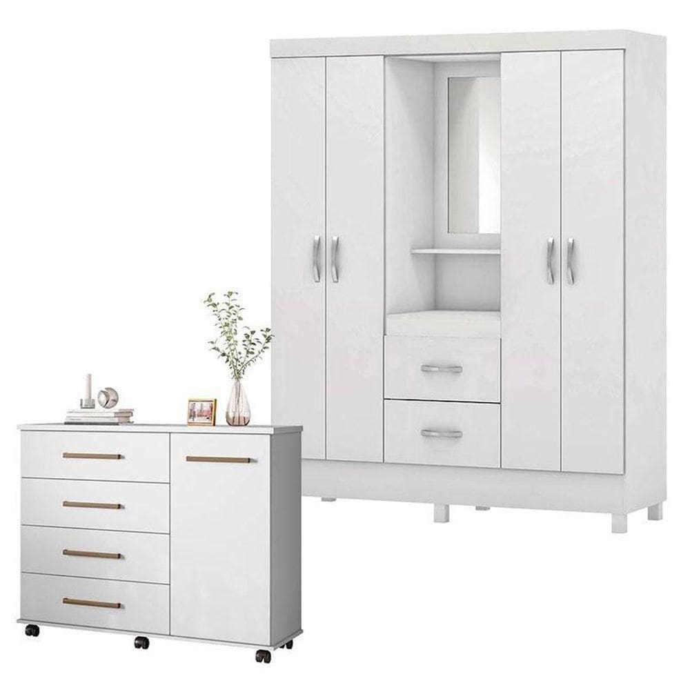 Cômoda Flora E Guarda Roupa Casal Lord Branco - Demóbile