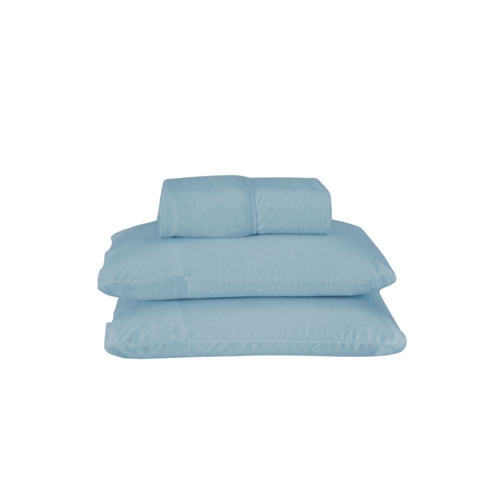 Jogo De Lençol Dia A Dia Liso 3 Peças Queen 80% Algodão - 20% Poliéster Percal 140 Fios Cor:azul