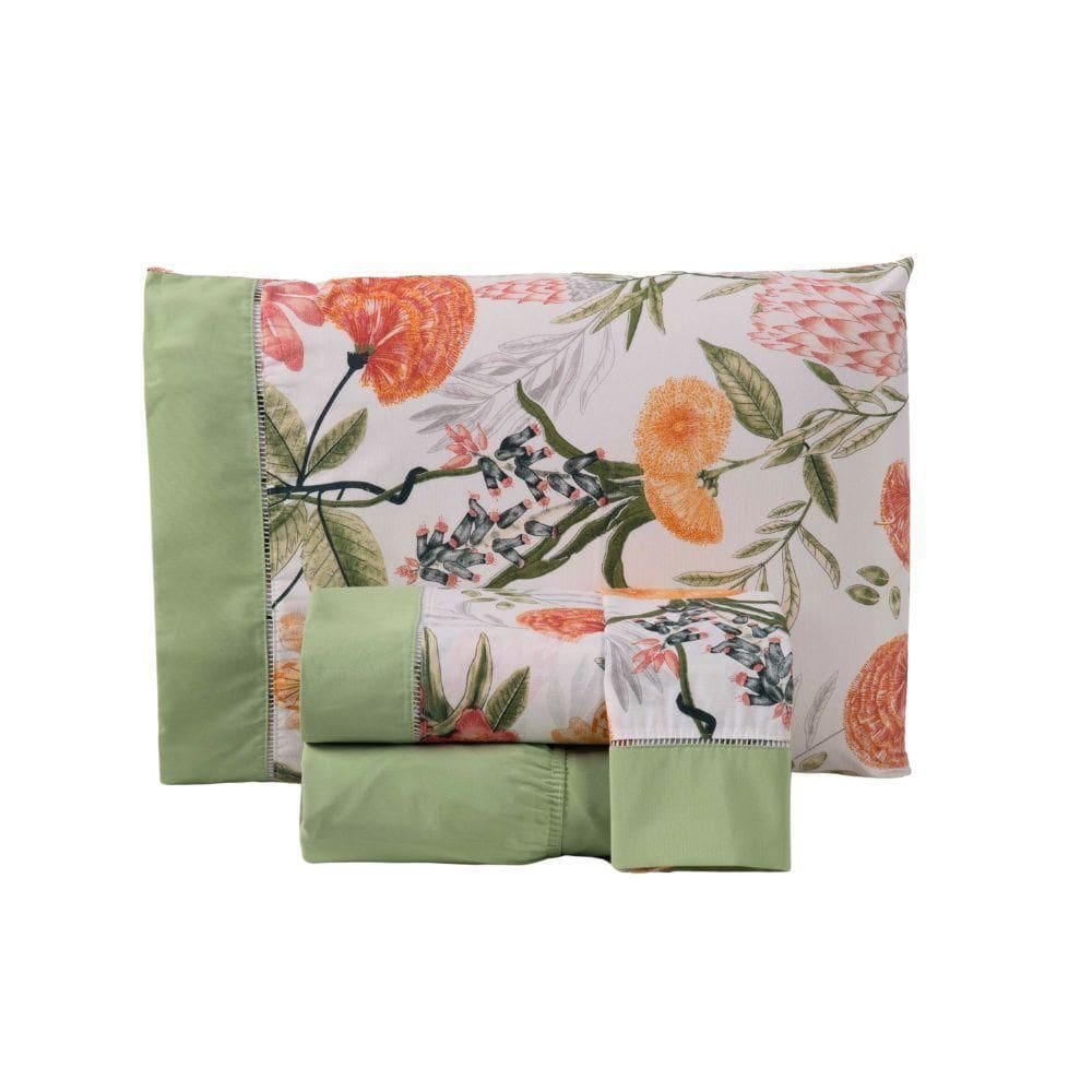 Jogo De Lençol Encantare Ponto Palito Estampado Simples 3 Peças King 80% Algodão - 20% Poliéster Percal 180 Fios Cor:ver