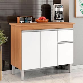 Balcão De Cozinha Ambiente Tatiane Com Tampo 100cm Amêndoa Branco - Ajl
