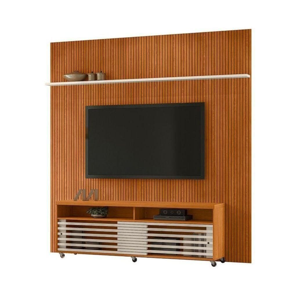 Composição Frizz New Prestige Bancada E Painel Para 75 Polegadas Com Portas - Madetec Cinamomo Off White