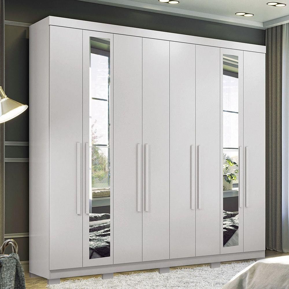 Guarda Roupa Casal 238cm 8 Portas 4 Gavetas Com Espelhos Branco