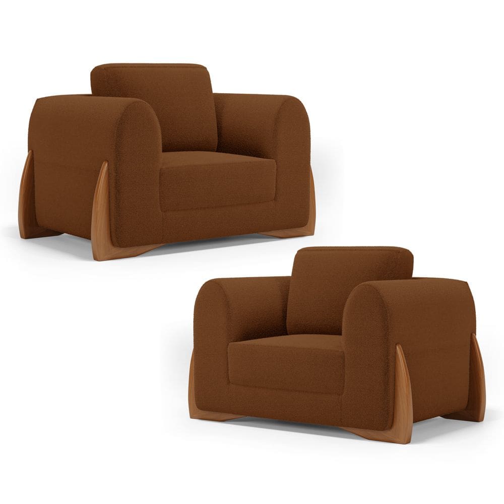 Kit 02 Poltronas Decorativas Living Bloom com Pés de Madeira Bouclê Terracota - Abmaza