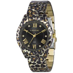 Relógio Lince Feminino Animal Print Dourado Lrb4772l40 P3qx