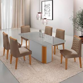 Mesa de Jantar Isadora 180cm Tampo MDF Vidro com 6 Cadeiras Eloise