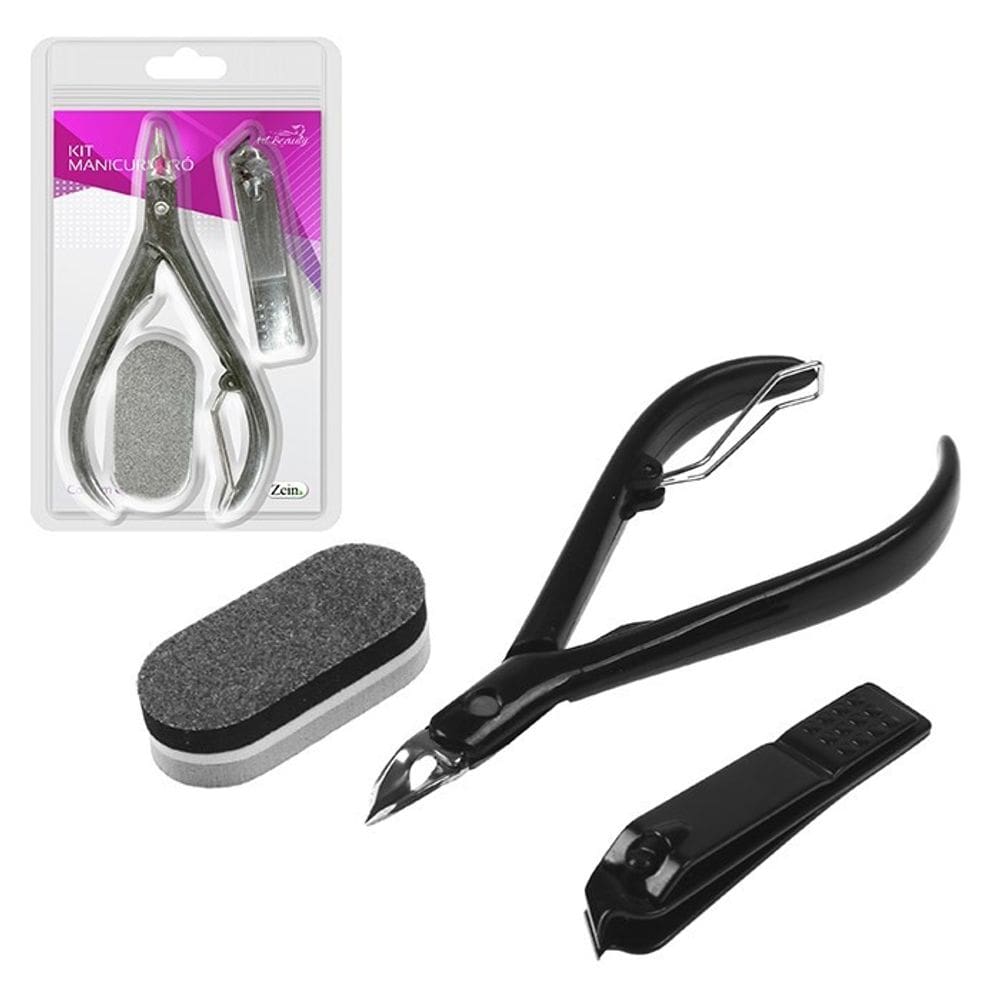 Kit Manicure Cortador de Unha Cutícula Lixa Alicate Profissional 3 Peças