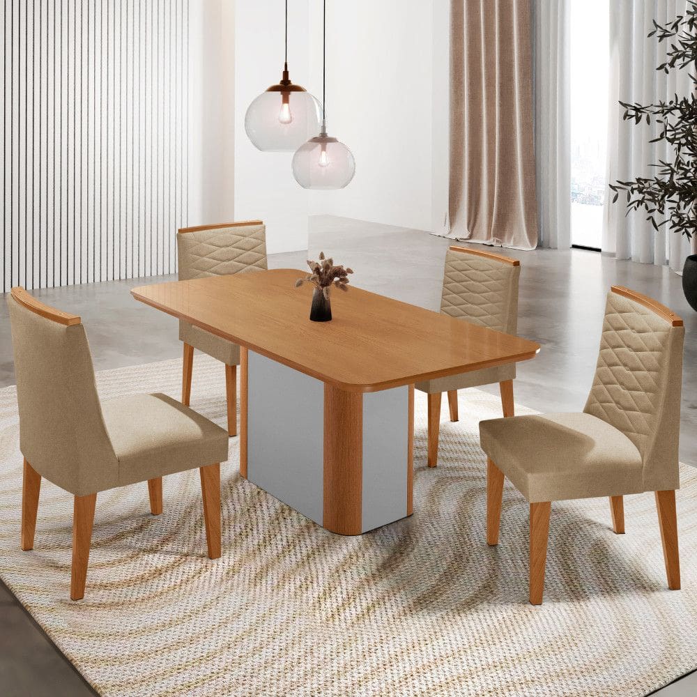 Mesa de Jantar Isadora 120cm Tampo MDF Laminado com 4 Cadeiras Eloise