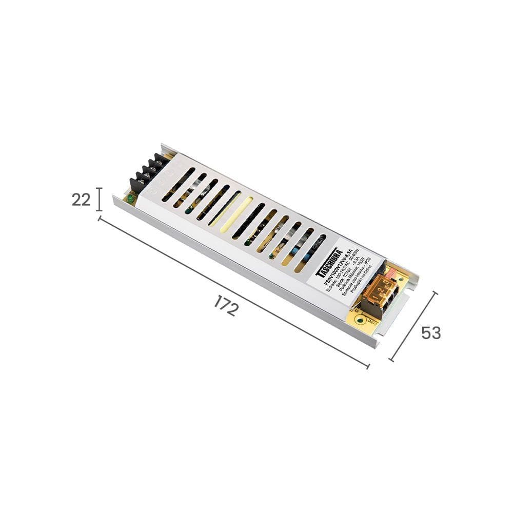 Fonte Slim Chaveada Para Fita Led Taschibra 12V 8,3A / 100W Bivolt
