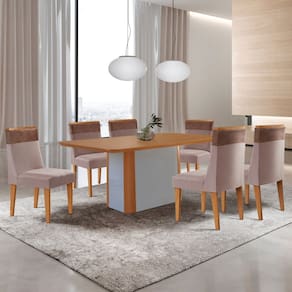Mesa de Jantar Isadora 180cm Tampo MDF Laminado com 6 Cadeiras Andes