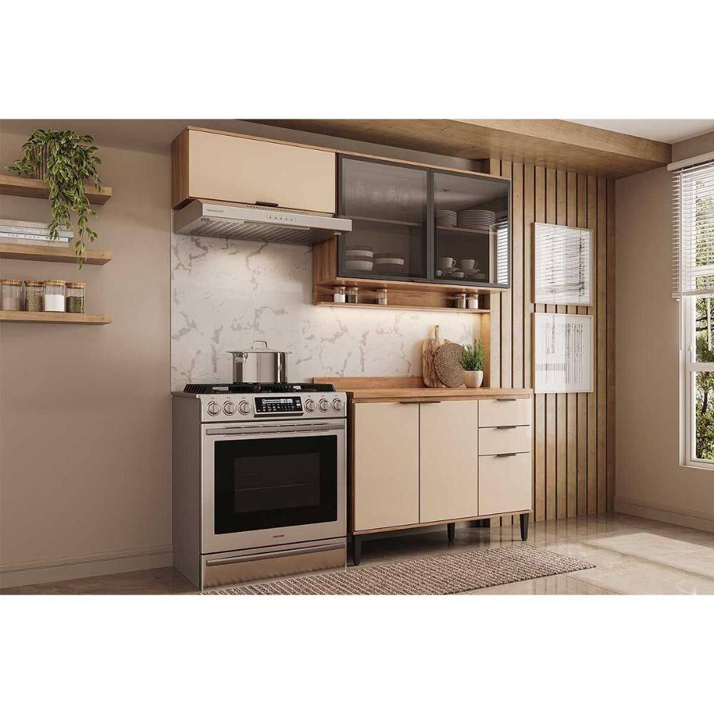 Cozinha Modulada Completa Alpha 3 Peças (2Aéreos+1Balcão) C3P31 Freijo/Off White - Carraro